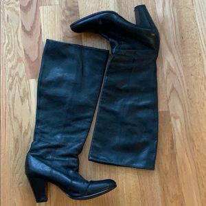 Black leather knee high boots 3 inch heel